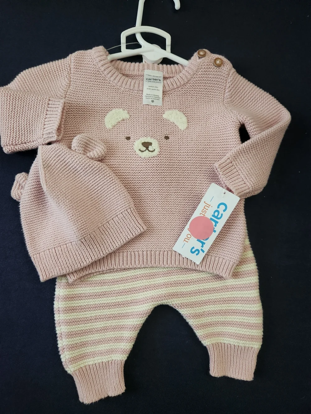 Carter's Baby Pink Knit Bear Sweater & Pant Set, NB, NWT